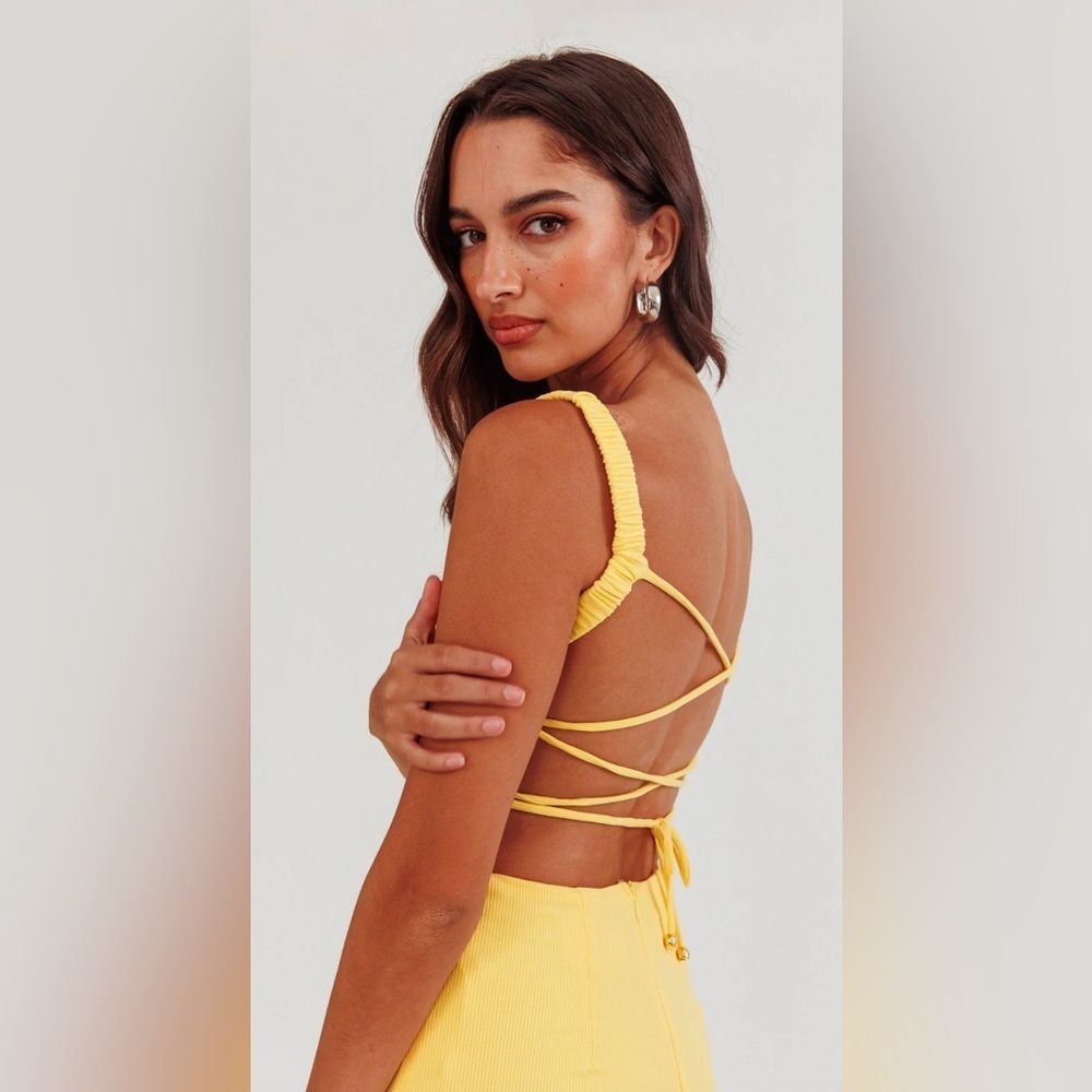 Selfie Leslie Dream Crush Lace Up Midi Dress in Lemon S, M, L - Picture 5 of 9